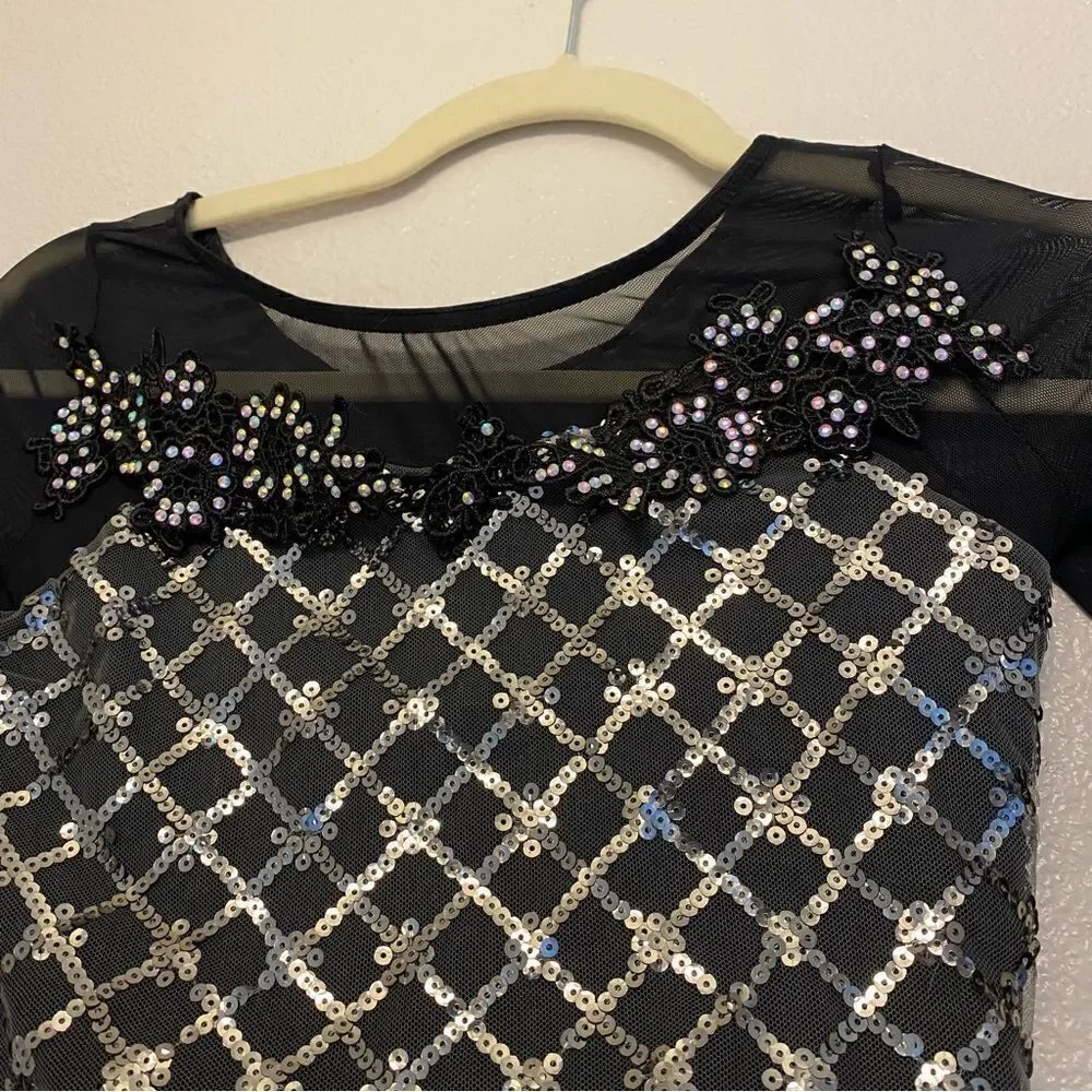 Weissman dance costume fringe 2 piece black Hermann's Boogie 13500 Child MC